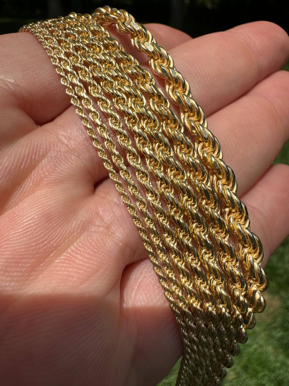 Cadena Rope de Plata 925 con Baño de Oro 14k para Hombre y Mujer 1.5-5mm