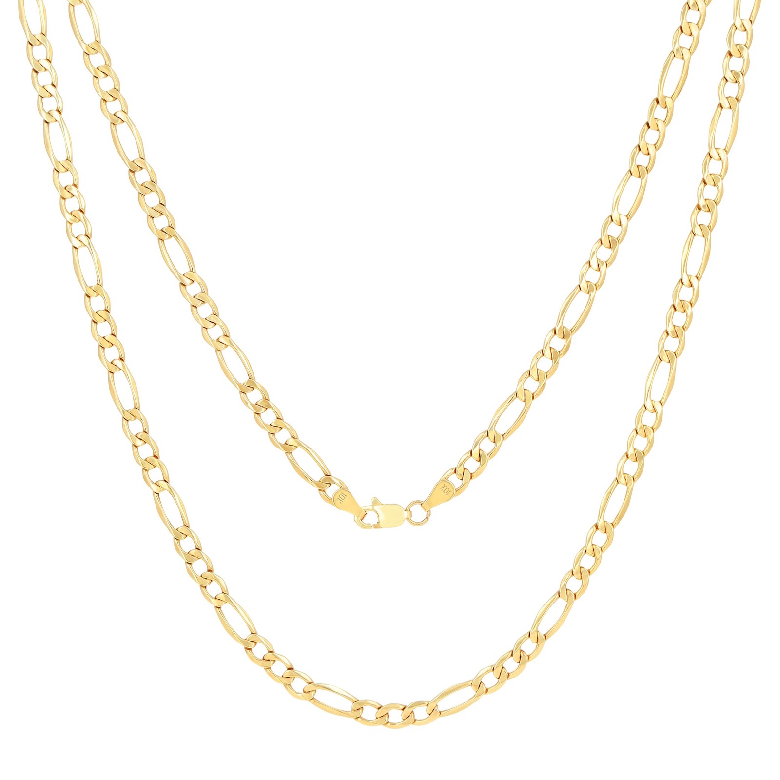 10K Yellow Gold 4.5mm Figaro Chain Italian Link Necklace Men Women 16″-30″