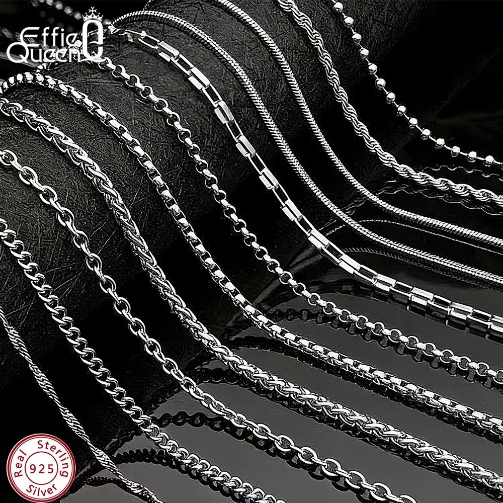 925 Sterling Silver Box Chain Necklace Men Women 16-24in Snake Figaro Rope
