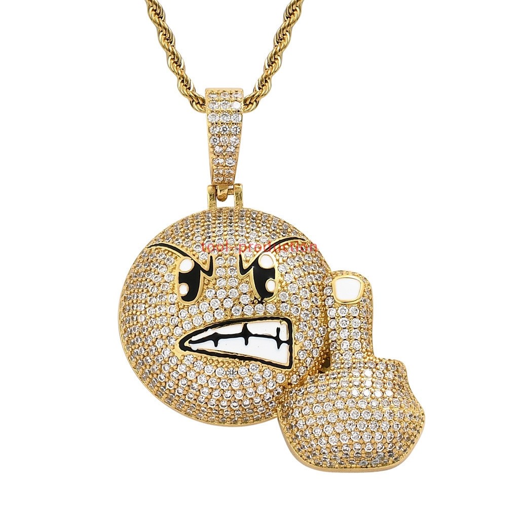 tool-production Angry Face Emoji Iced Zircon Hip Hop Pendant With Free Chain