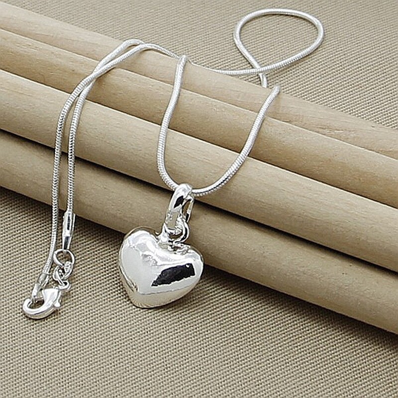 Shimmering Elegance 925 Sterling Silver Heart Pendant Necklace Chain Accessories