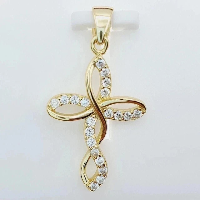 Women 1Ct Round Simulated Diamond Cross Pendant 18″Chain 14k Yellow Gold Plated