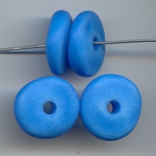 12 VINTAGE MATTE BLUE WASHED ACYRLIC 6x20mm. NUGGET DISC BEADS 5716