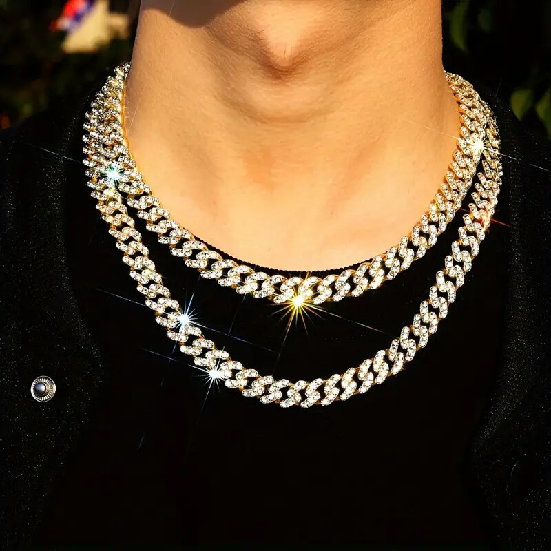 Hip Hop Iced Gold Plated 13mm 8.5″ ~ 24″ Cubic Zirconia Icy Cuban Chain Necklace