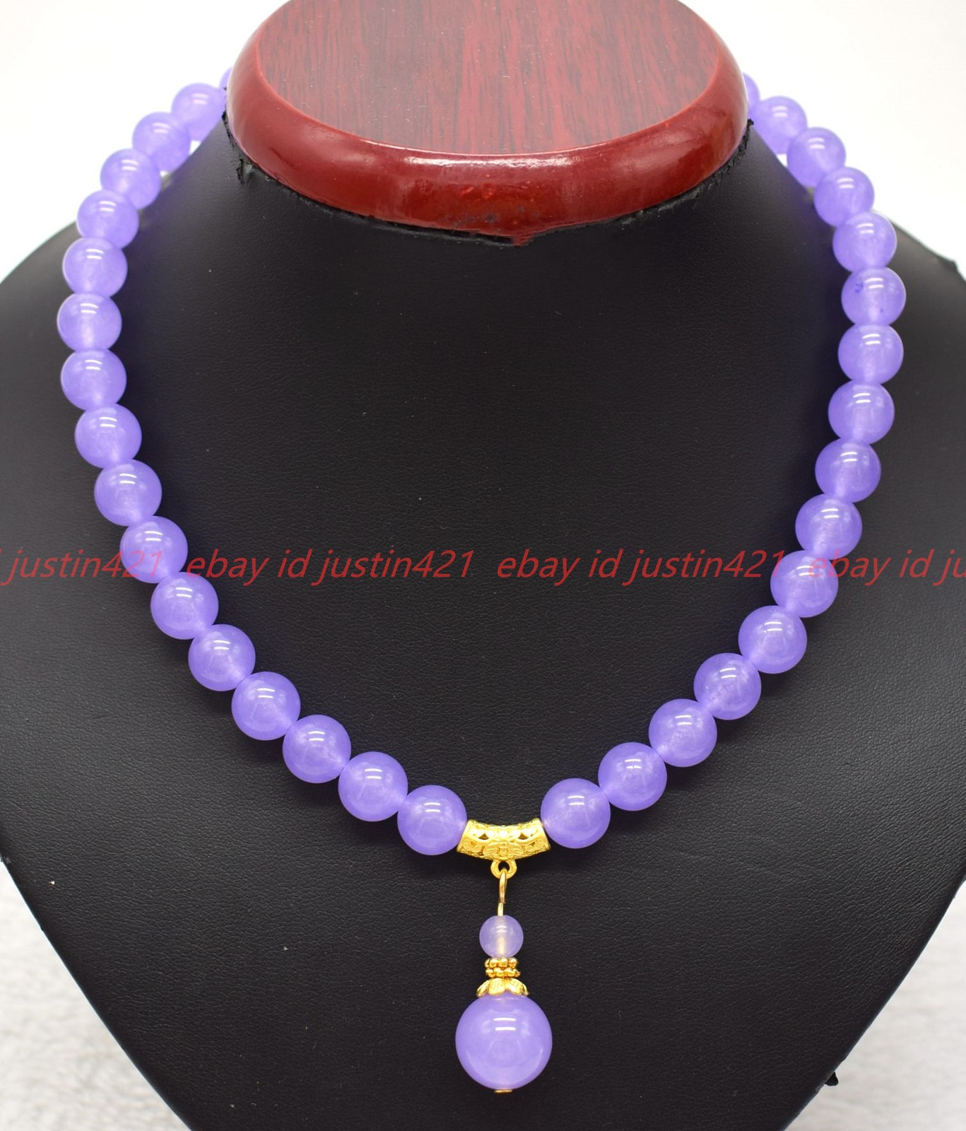 Pretty Natural 8/10mm Lavender Jade Gems Round Beads Pendant Necklace 16-28in