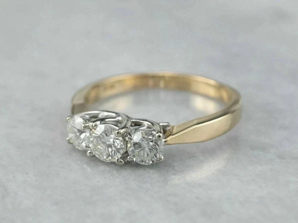 Art Deco Style Lab Created Diamond Three-Stone 14K Yellow Gold FN Wedding Ring