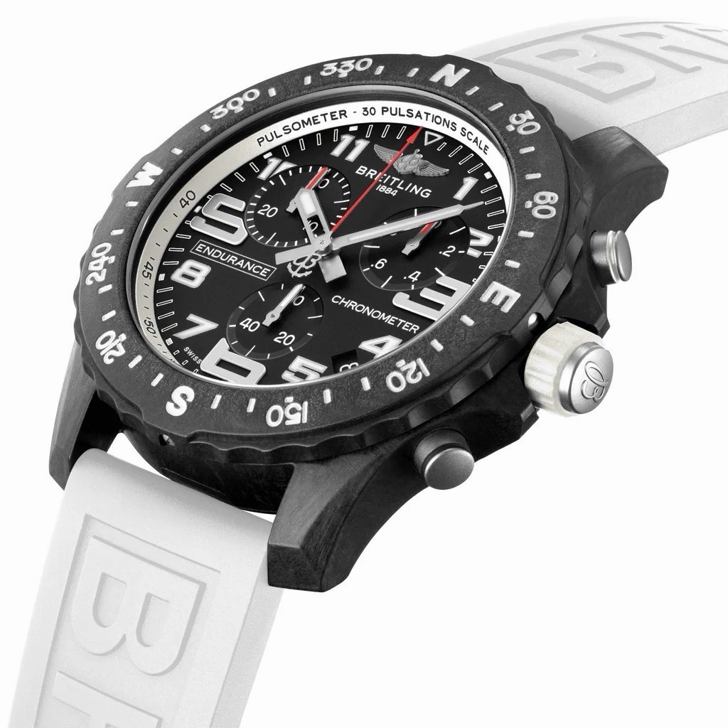 Breitling Endurance Pro 44mm Black Dial White Rubber Strap Quartz Chronograph