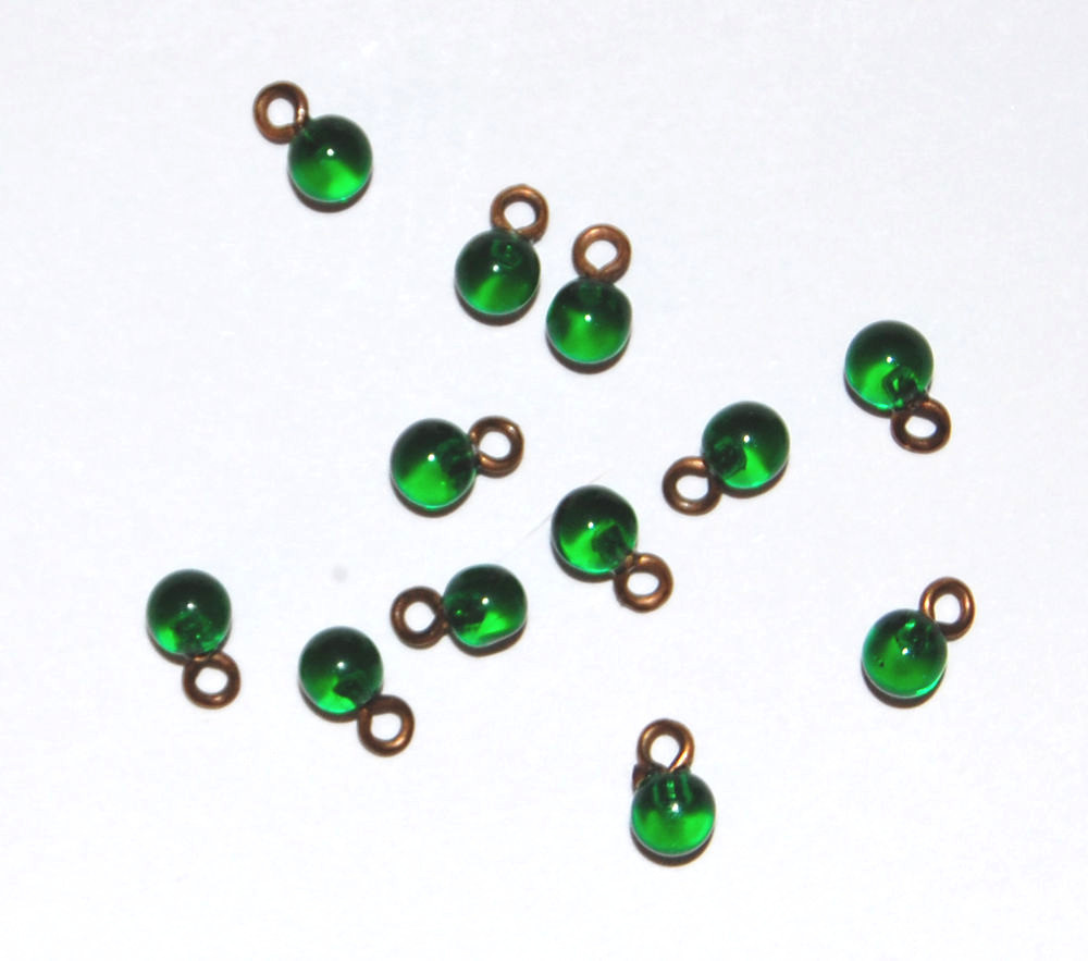VINTAGE TEENY TINY GLASS MARBLE 4.2mm SMALL BUTTON BEAD • BUTTONS • RED, GREEN