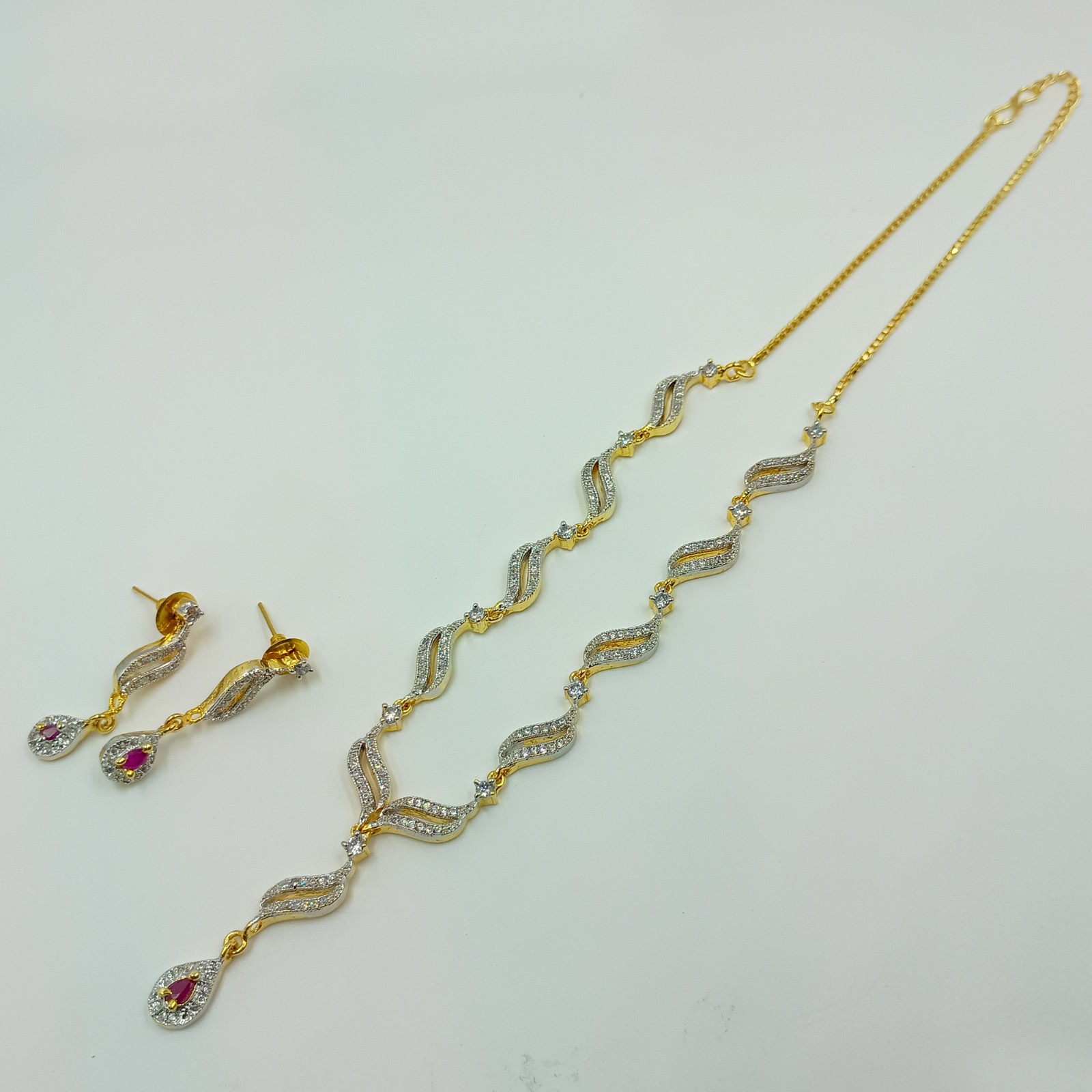 Indian Ethnic 22k Gold Plated Ruby CZ Diamond Bridal Choker Necklace Set