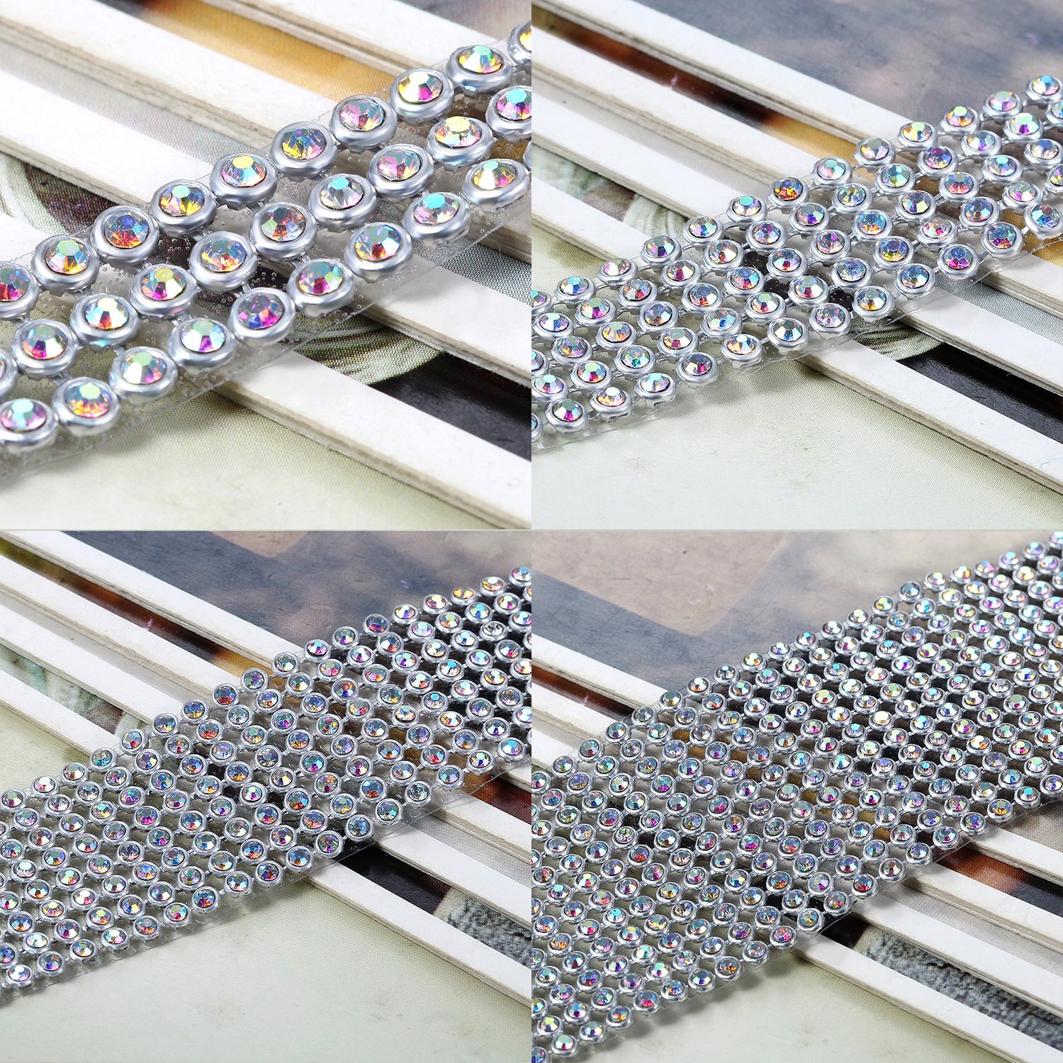 4pcs Full Rhinestone Choker Collar Necklace For Women Wedding Party 3-12 Rows