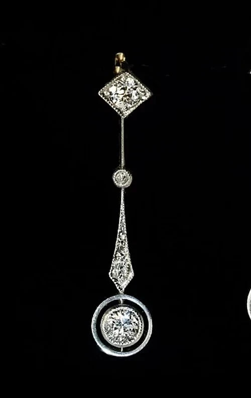 Art Deco Brilliant Cut Lab Created Diamond 14K White Gold Plated Dangle Earrings