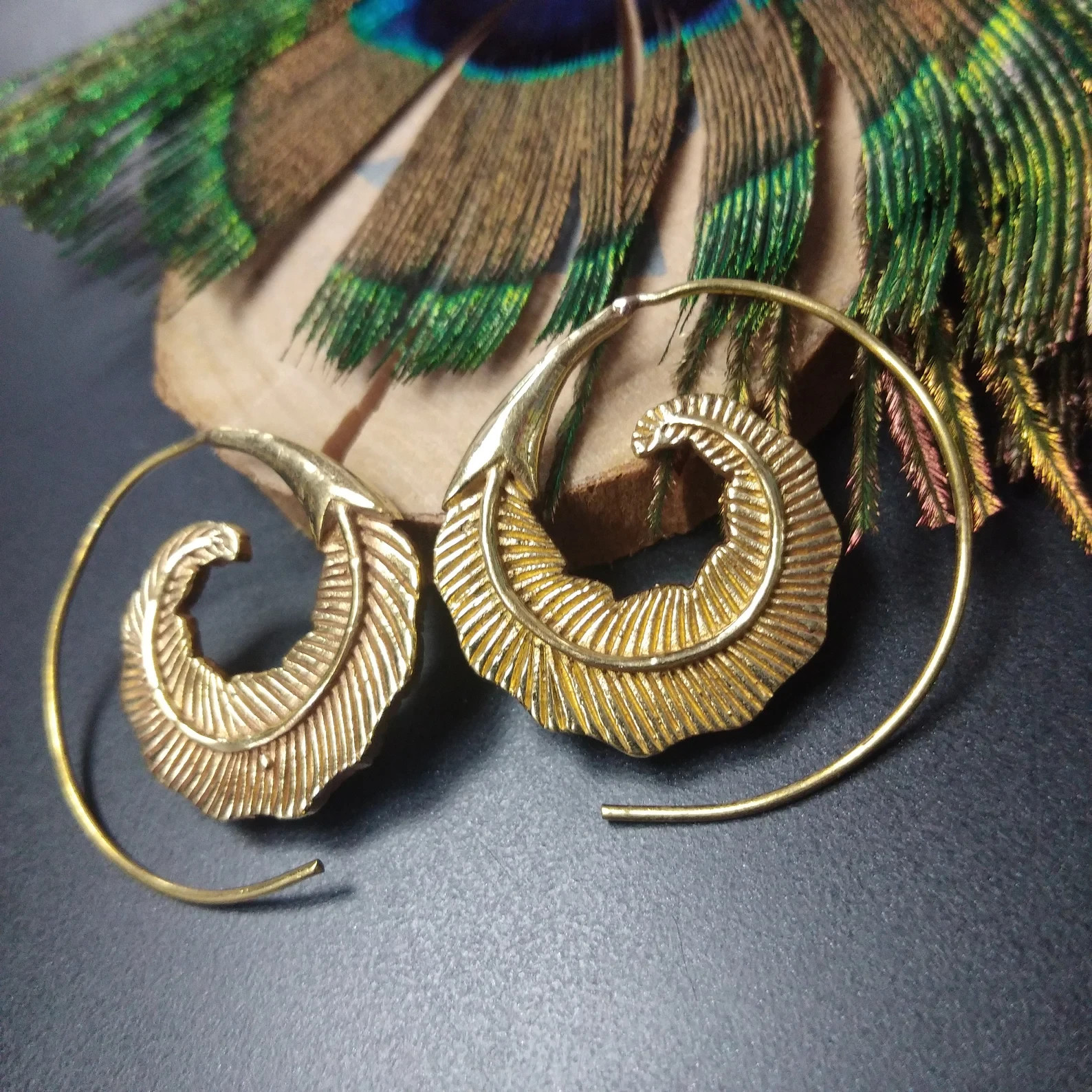 Leaf Spiral Brass Earrings | Bohemian Chic Jewelry