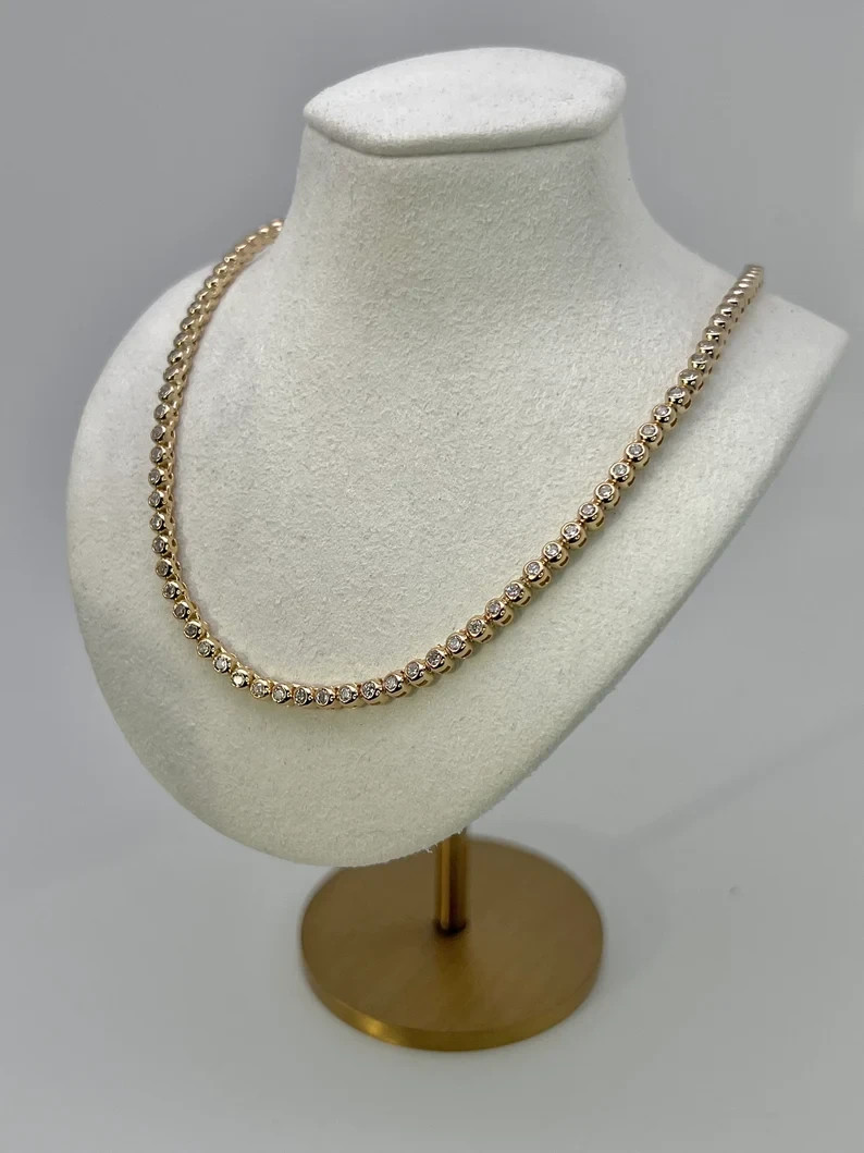 22Ctw Round Lab Created Diamond Bezel Tennis Necklace 14k Yellow Gold Plated