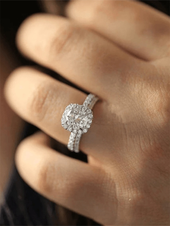 Cubic Zirconia Ring Engagement Wedding Band Silver Tone Sparkly CZ Bridal Gift