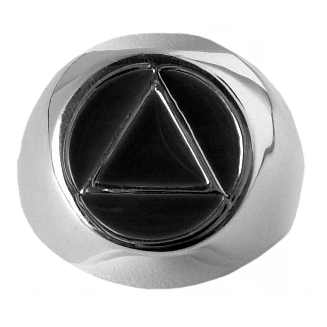AA Alcoholics Anonymous, Classic Black Enamel Ring, #951 Sizes 5-15, Ster.