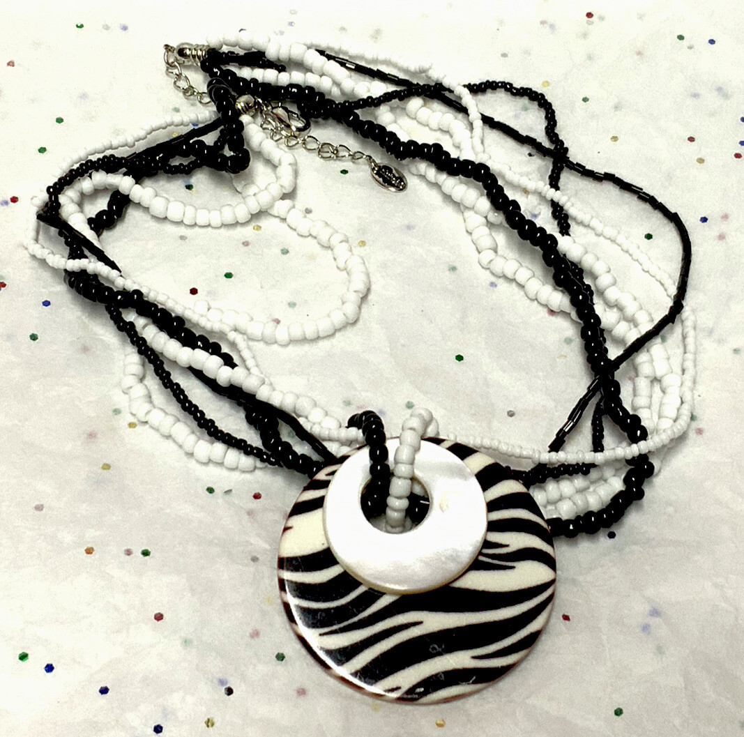 Vintage To Mod Black-White Plastic/Acrylic/Lucite/Crystal Bead Necklace {13~Lot}