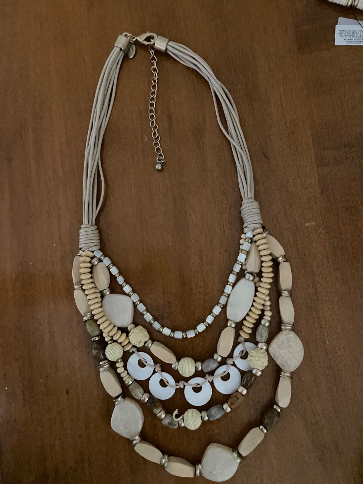 Chico’s Necklace beautiful neutral colored Multi Strand WORN ONCE. 14″ Drop.