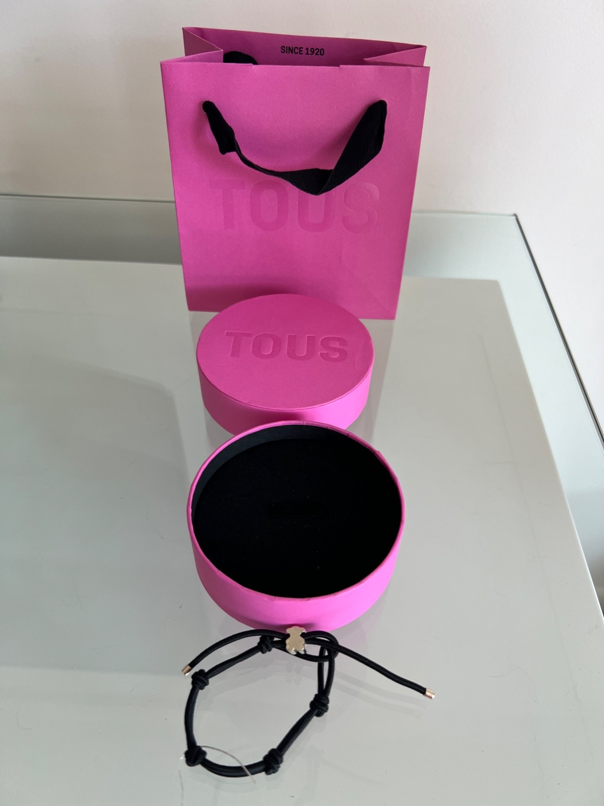 TOUS BLACK ELASTIC BRACELET WITH SILVER BEAR SWEET DOLLS $125 MSR MADE IN SPAIN