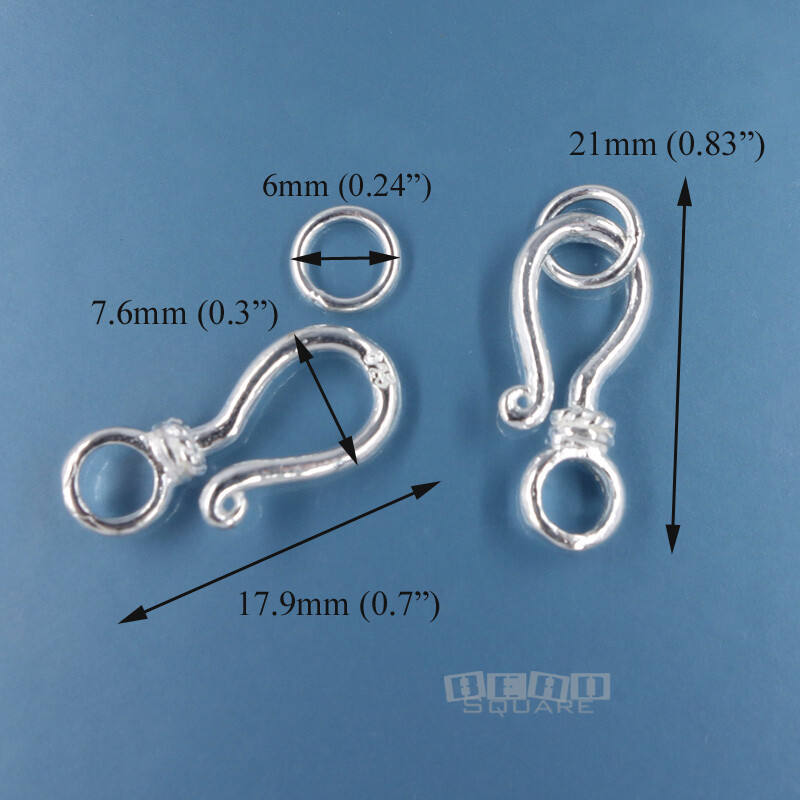 2 Sets Solid Sterling Silver Hook Eye Clasp Connector ap. 7.6mm x 21mm #44040