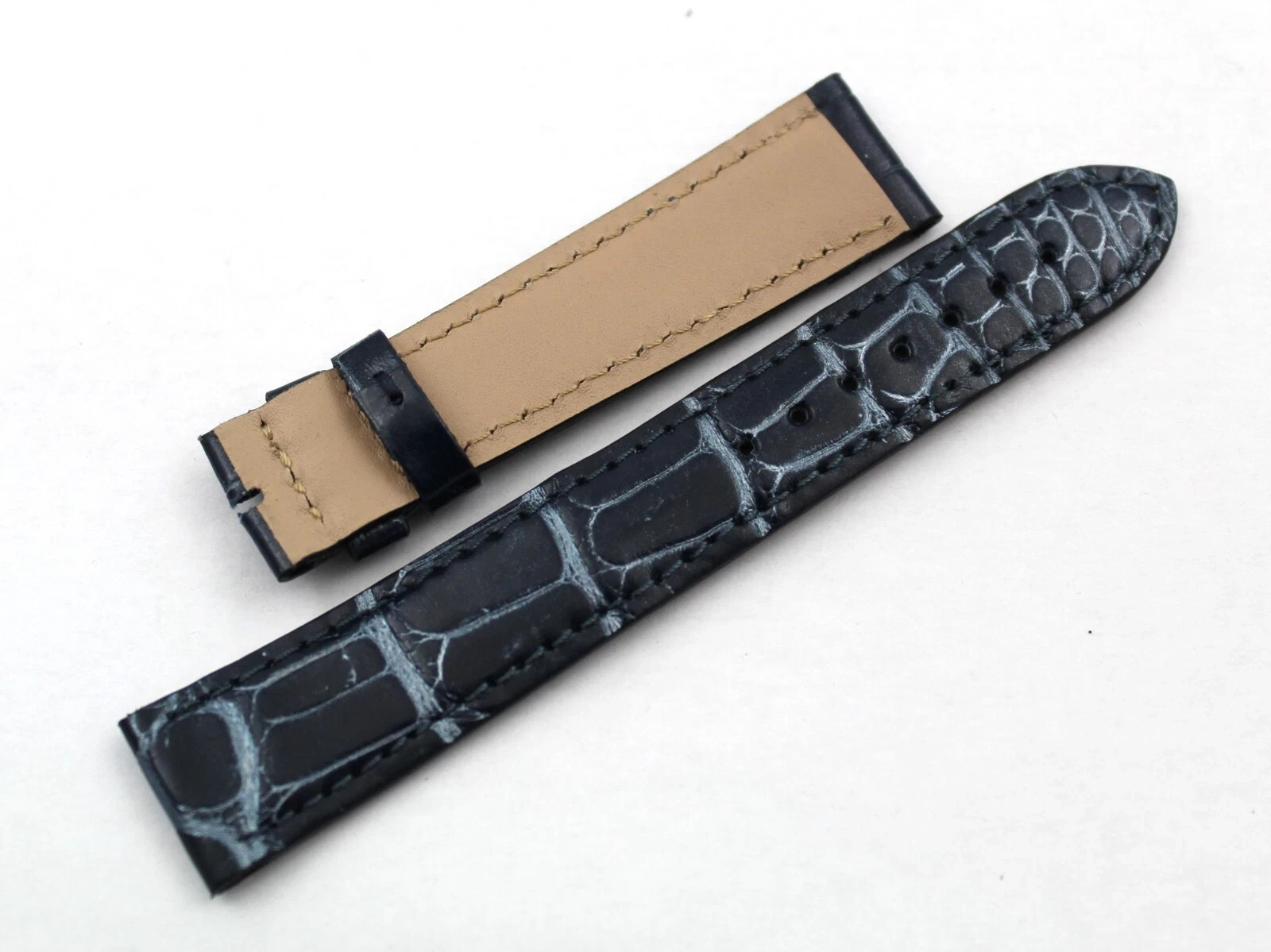 Genuine Crocodile Leather Strap Dark Blue Metallic 18/16mm Handmade New