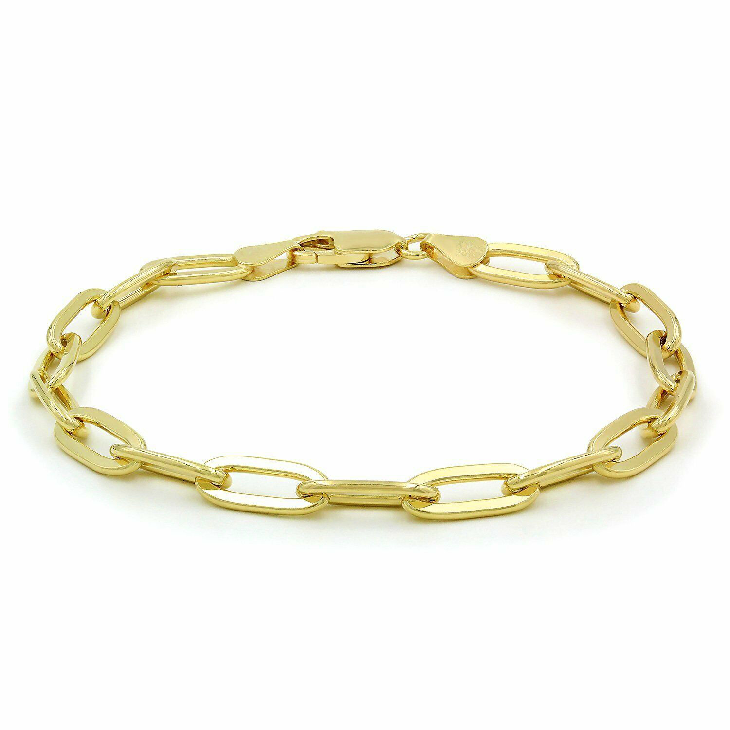 14k Yellow Gold 3mm Paperclip Chain Rolo Elongated Link Cable Bracelet Womens 7″