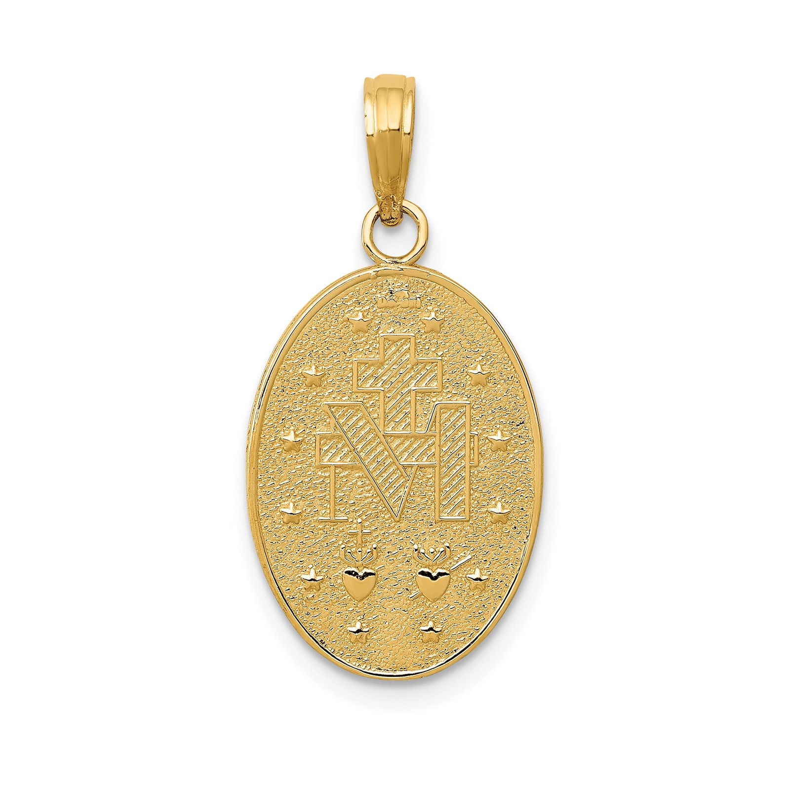 14k Yellow Gold Solid Miraculous Medal Virgin Mary Oval Pendant 26mm