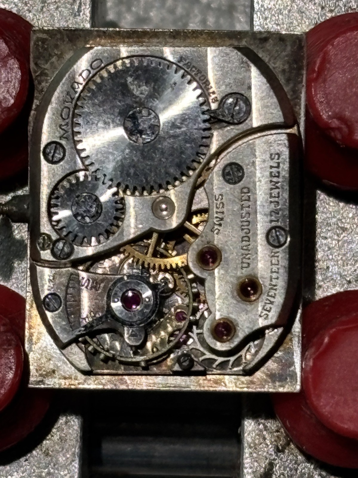 Vintage Movado Movement Tank Style 17j unknown caliber, for parts