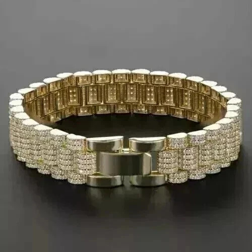 12Ct Round Cut Lab Created Diamond Men’s Tennis Bracelet 14K Yellow Gold Finish