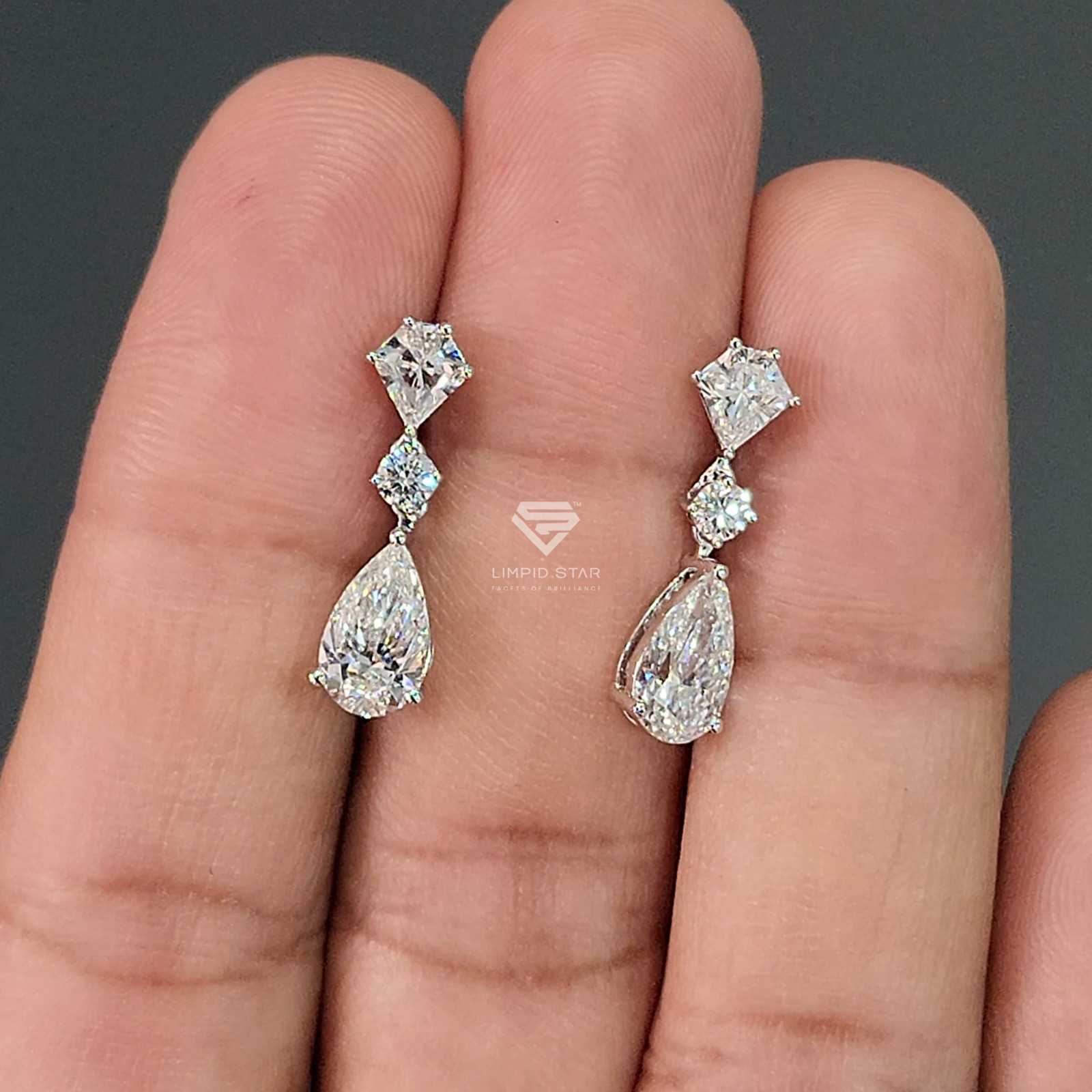 Lab Grown Pear Cut Diamond Drop Earrings | Kite Accent, 925 Silver , IGI