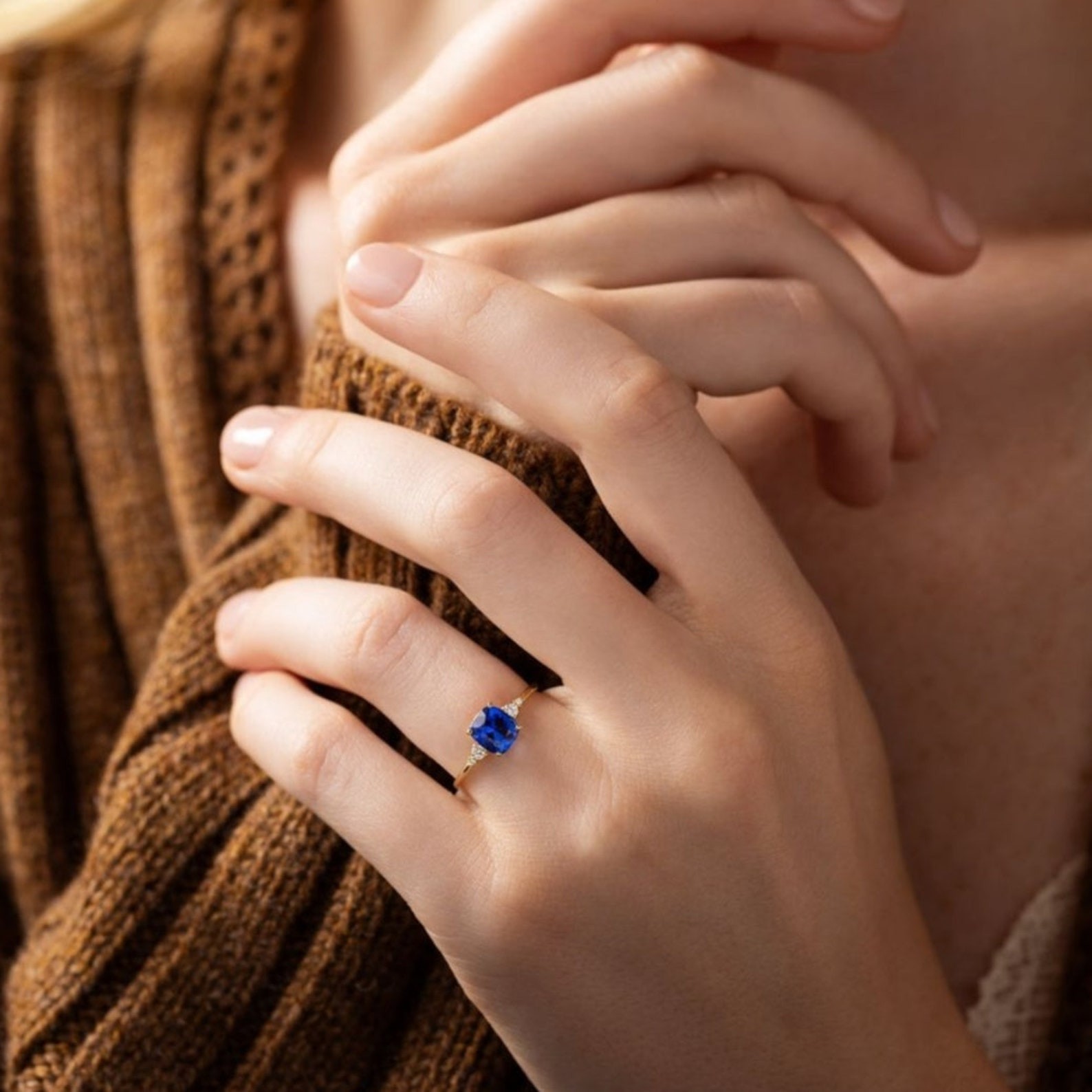 Blue sapphire ring yellow gold cushion cut blue sapphire ring blue ring