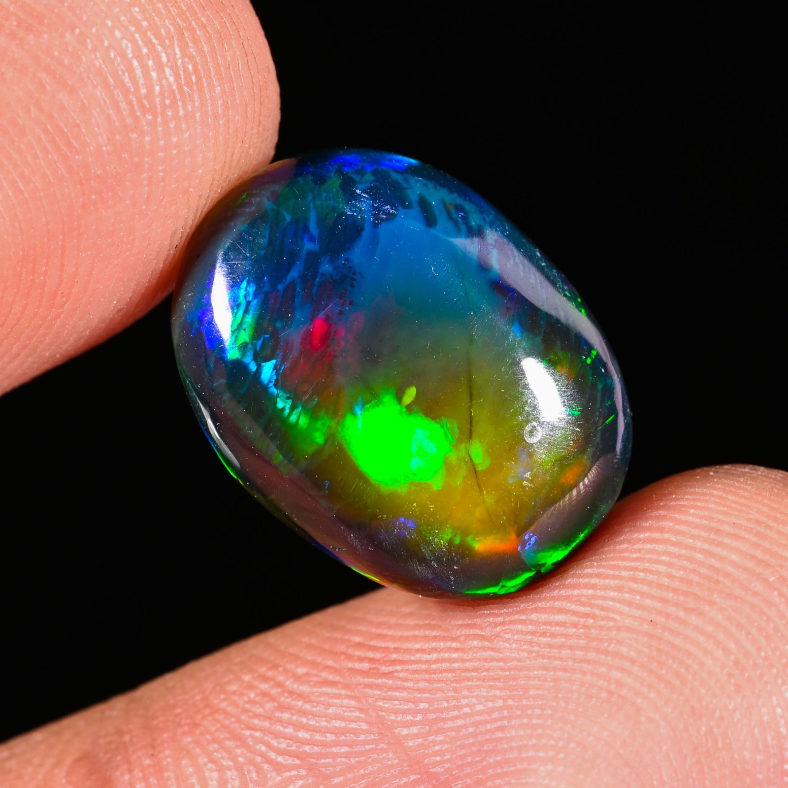 5.95 Ct Natural Ethiopian Multi Fire Black Opal Cabs Loose Gemstone 15x12x6 MM