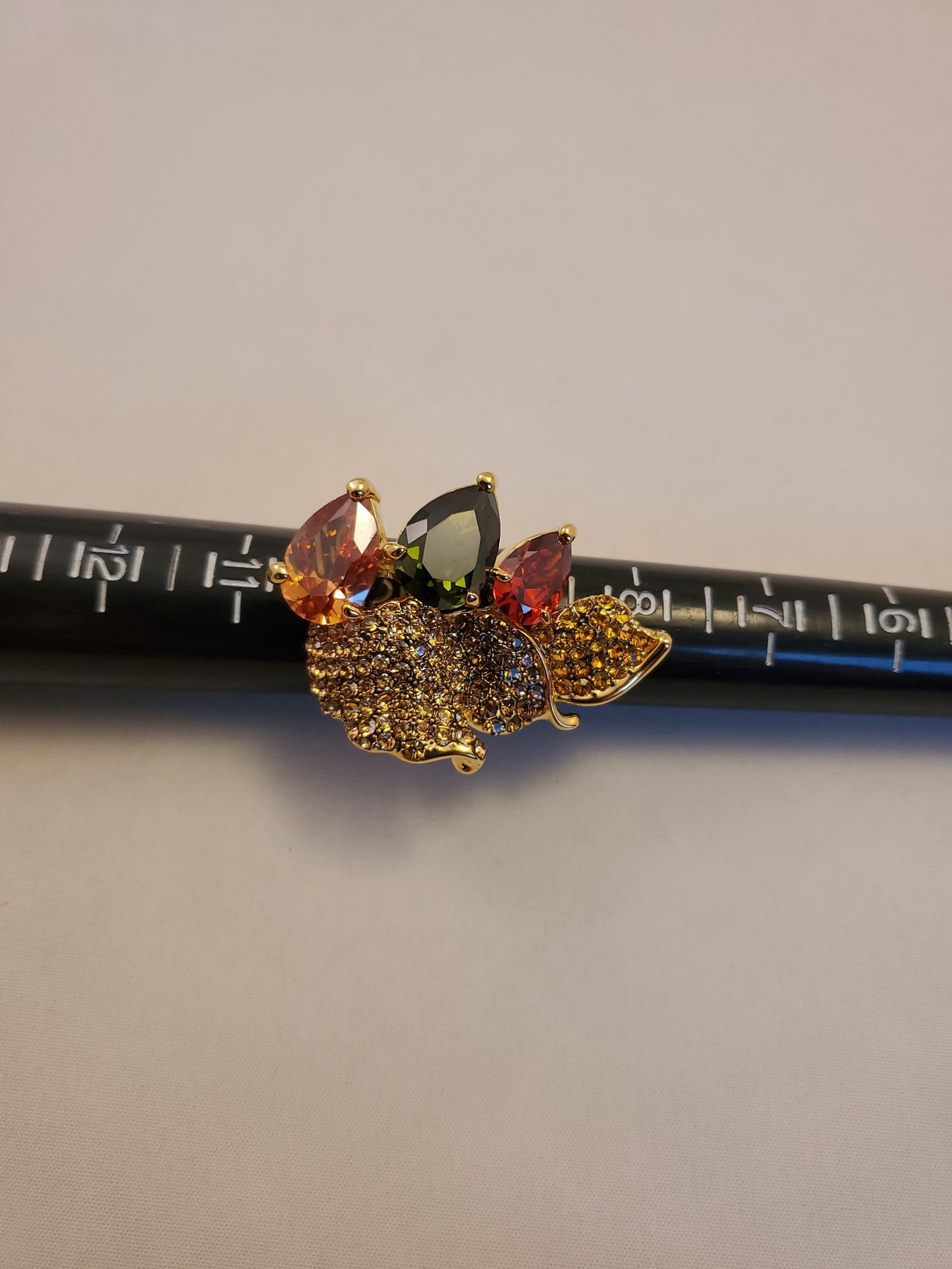 Statement Gold-Tone Multi-Gemstone Pave Leaf Ring