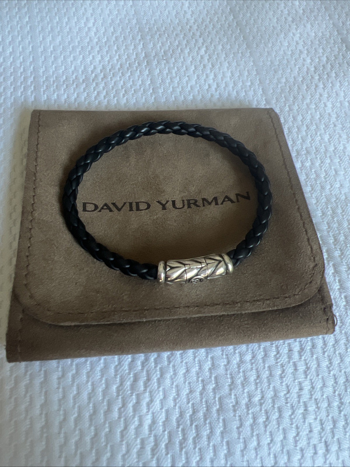 David Yurman, Chevron Bracelet, Black Rubber Sterling Silver, 6mm (6.8m) 7.5inch