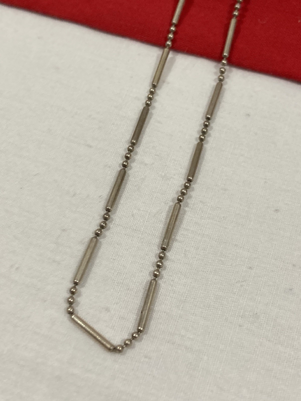 Vintage Signed 925 Sterling Silver Bead Ball Bar Rice Style Chain Necklace 24”