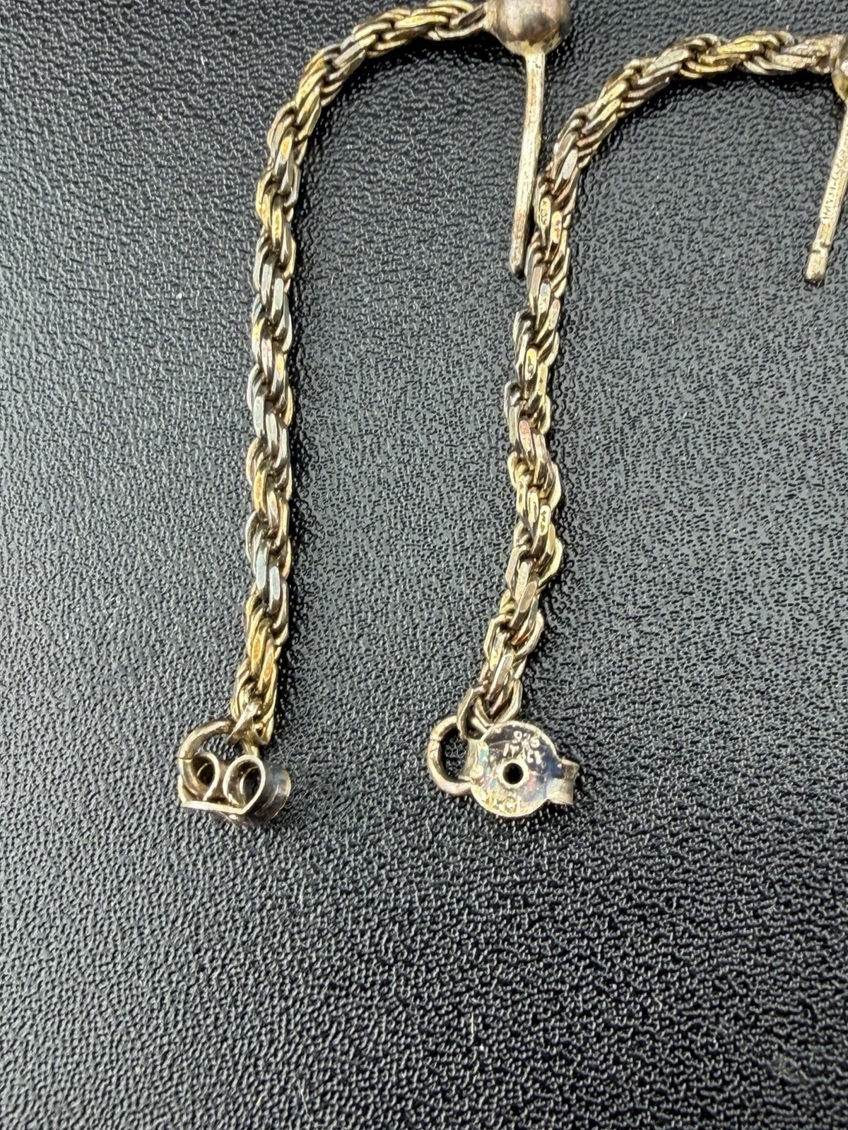 925 Italy Sterling Silver Twisted Rope Chain Hoop Earrings Dangle 2.26g
