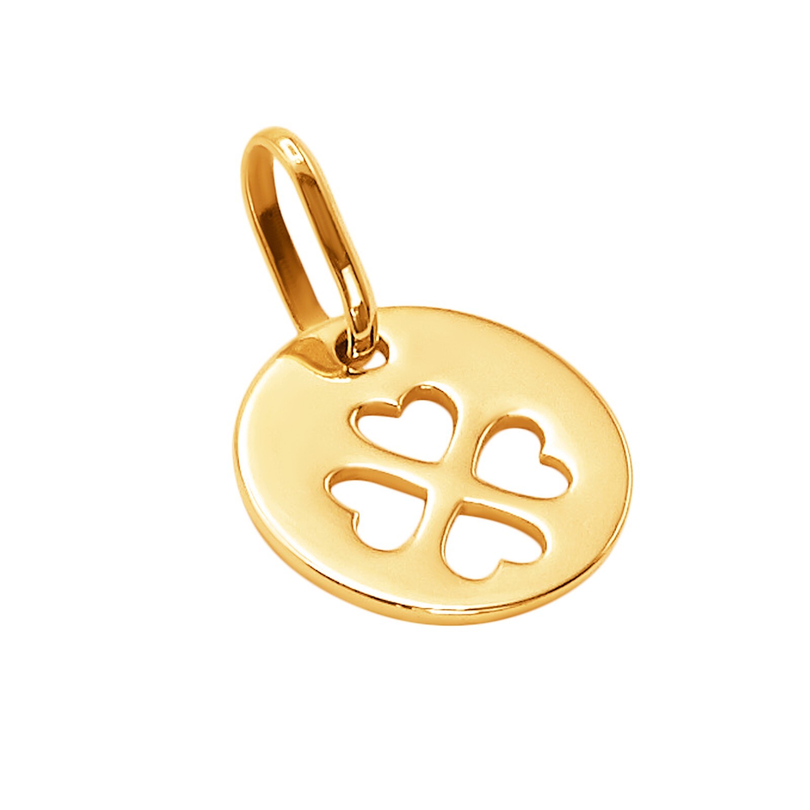 14k Pure Solid Yellow Gold Round Clover Lucky Small Delicate Nice Charm Pendant