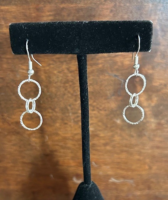 Sterling Silver 92.5 Earrings, 2 textured rings, 12mm wide