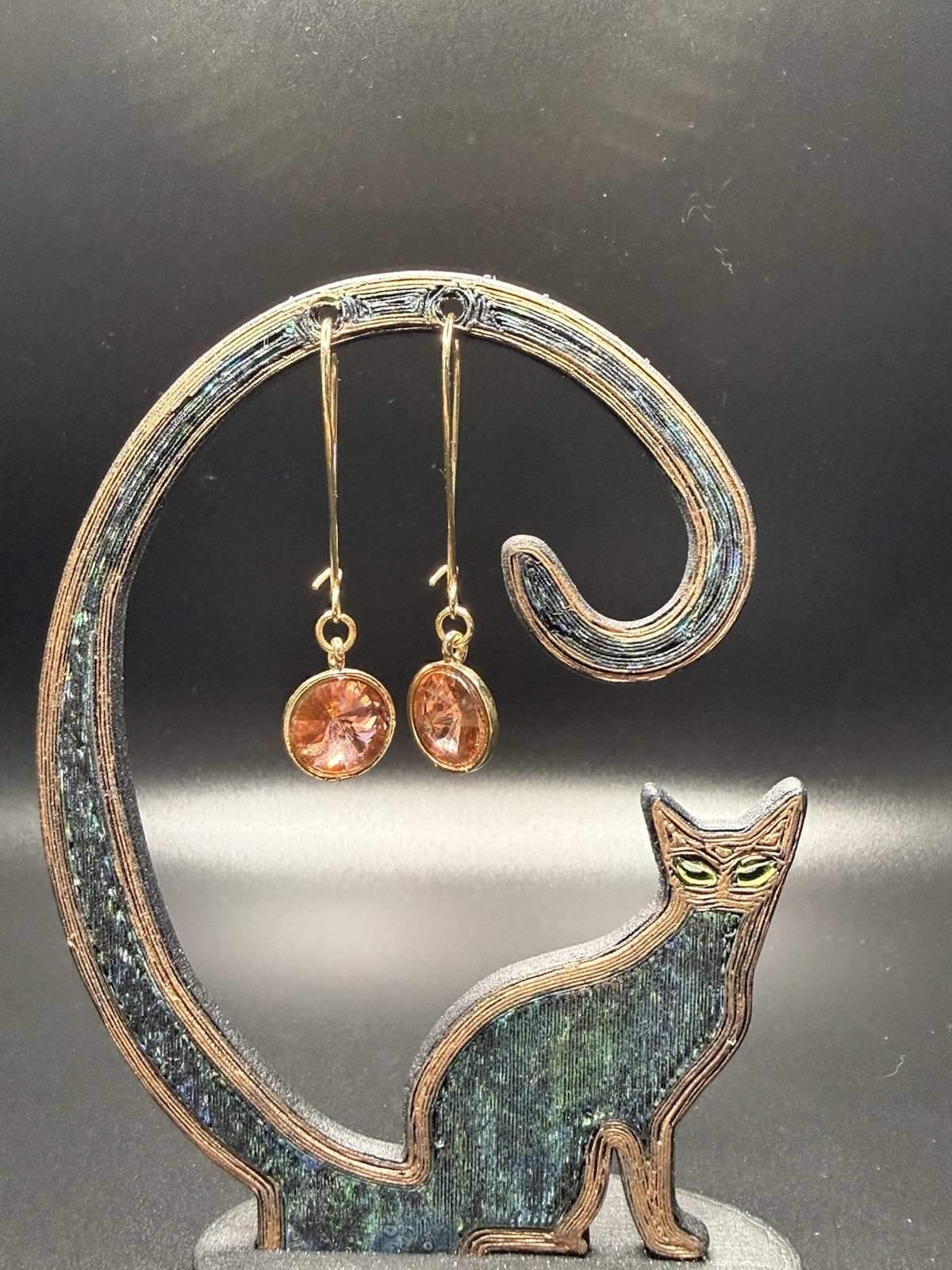 Mixit Hypoallergenic Gold Tone Dangle Drop Hook Earrings Pink Oval Crystal Bezel