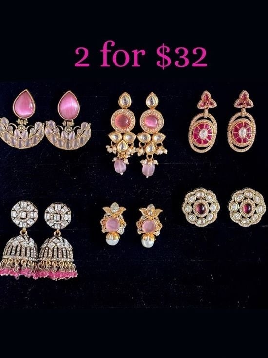 Pink Statement Earrings. Catseye, pearls, kundan, studs, dangle drops, jhumkas