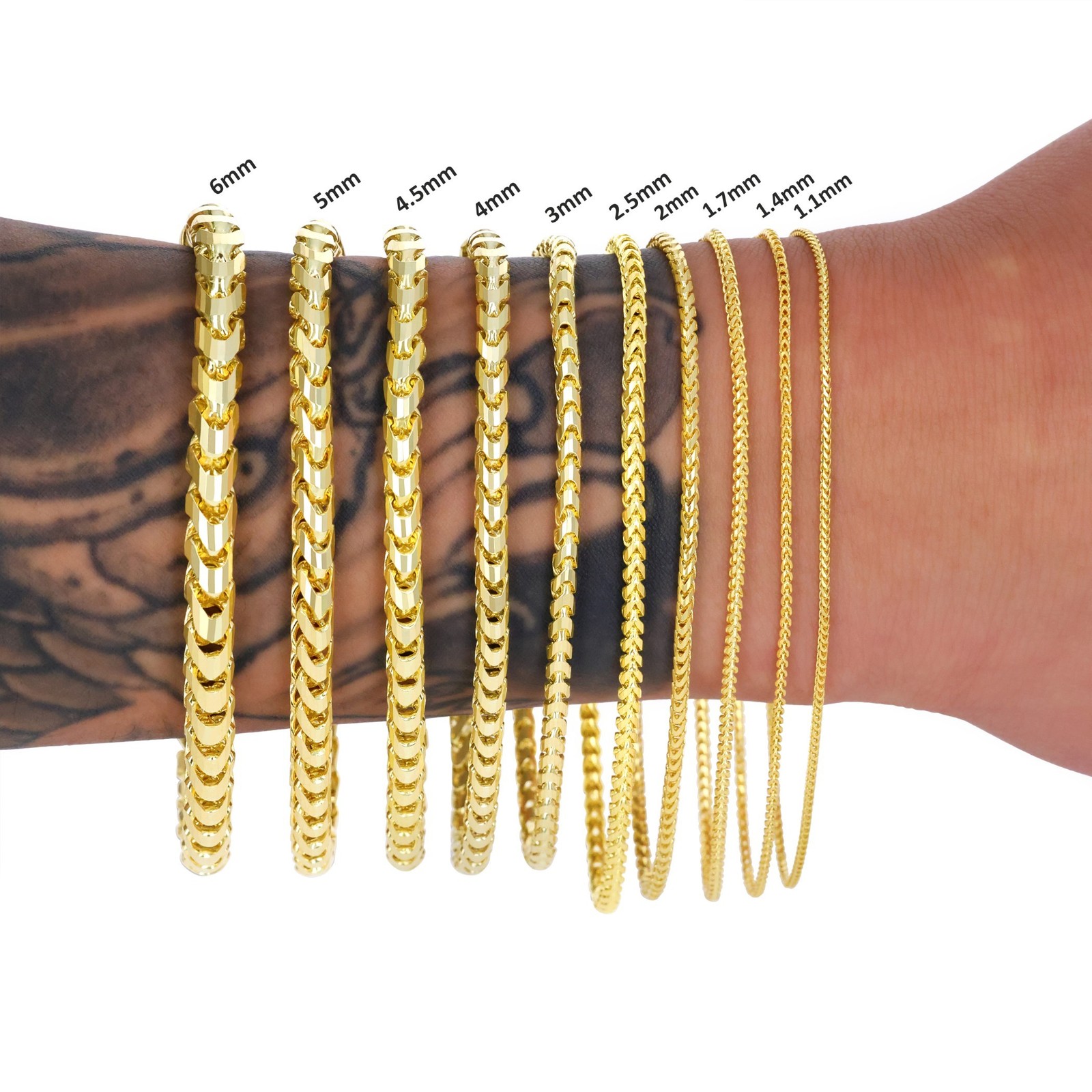 14K Yellow Gold Solid Franco 1mm-6mm Diamond Cut Chain Necklace Bracelet 7″-30″