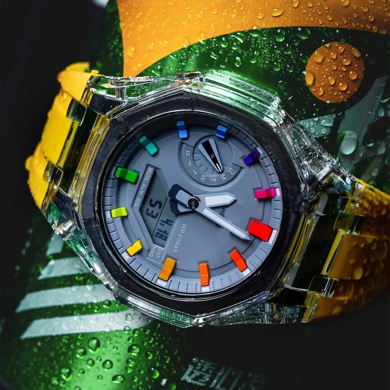 Transparent Case Bezel With Rubber Band Strap Mod Kit For Casio GA2100/GA2110