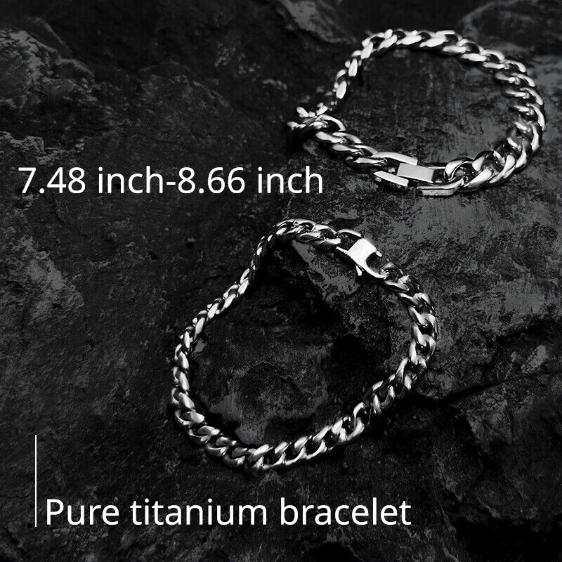 Men Hand Polished 10.5mm Pure Titanium Cuban Chain Bracelet NO Allergic No Rust