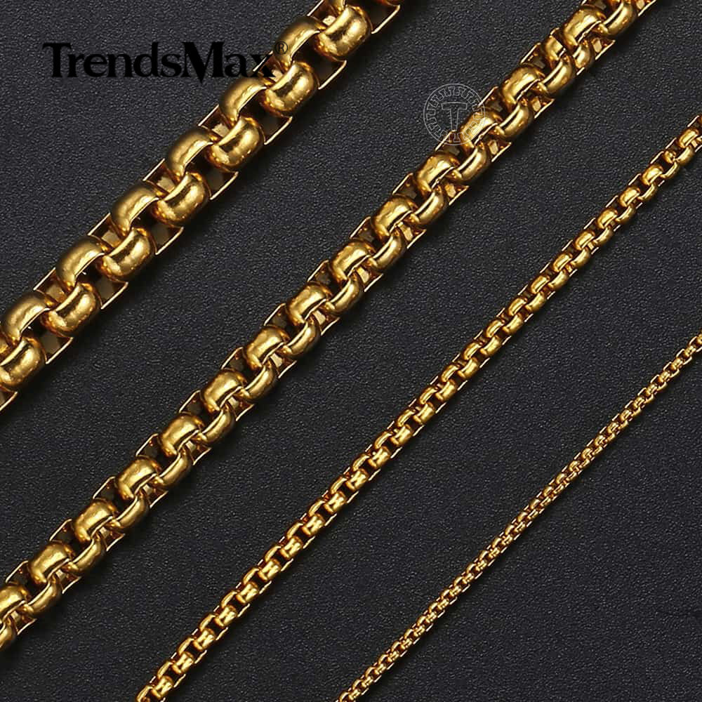 18″-24″ 2/3/4/5MM Gold Plated Stainless Steel Smooth Box Chain Necklace