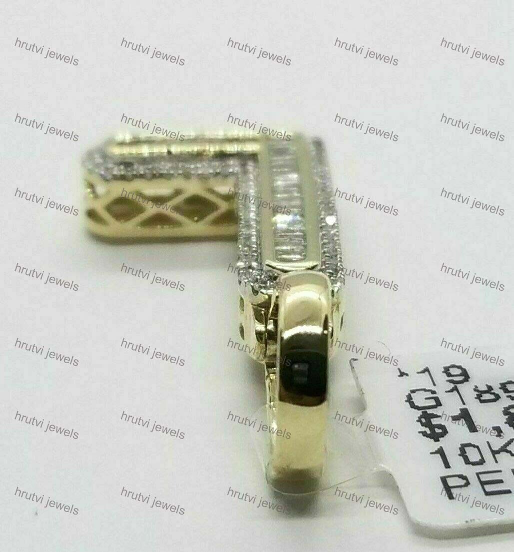 Yellow Gold Plated Baguette & Round Moissanite Initial Alphabet Letter L Pendant