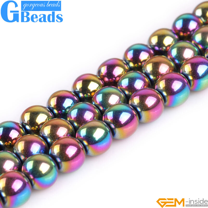 Golden Blue Rainbow Black Hematite Stone Smooth Round Wholesale 6mm 8mm gbeads