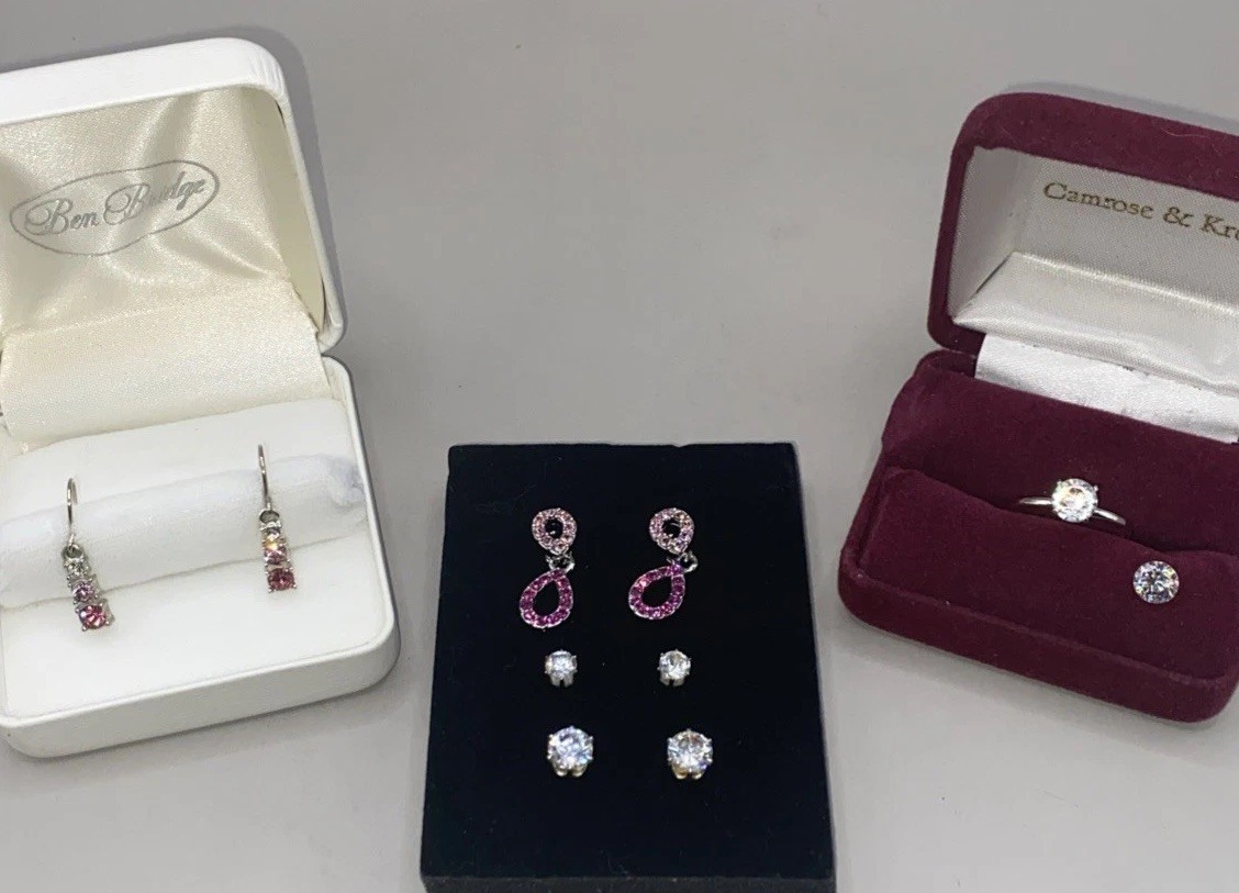 6pc VTG BLING Madame Wellington Counterfeit Diamond & Rhinestone Pink Earrings