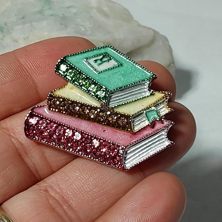 Stacked Books Enamel Pin Brooch With rhinestones