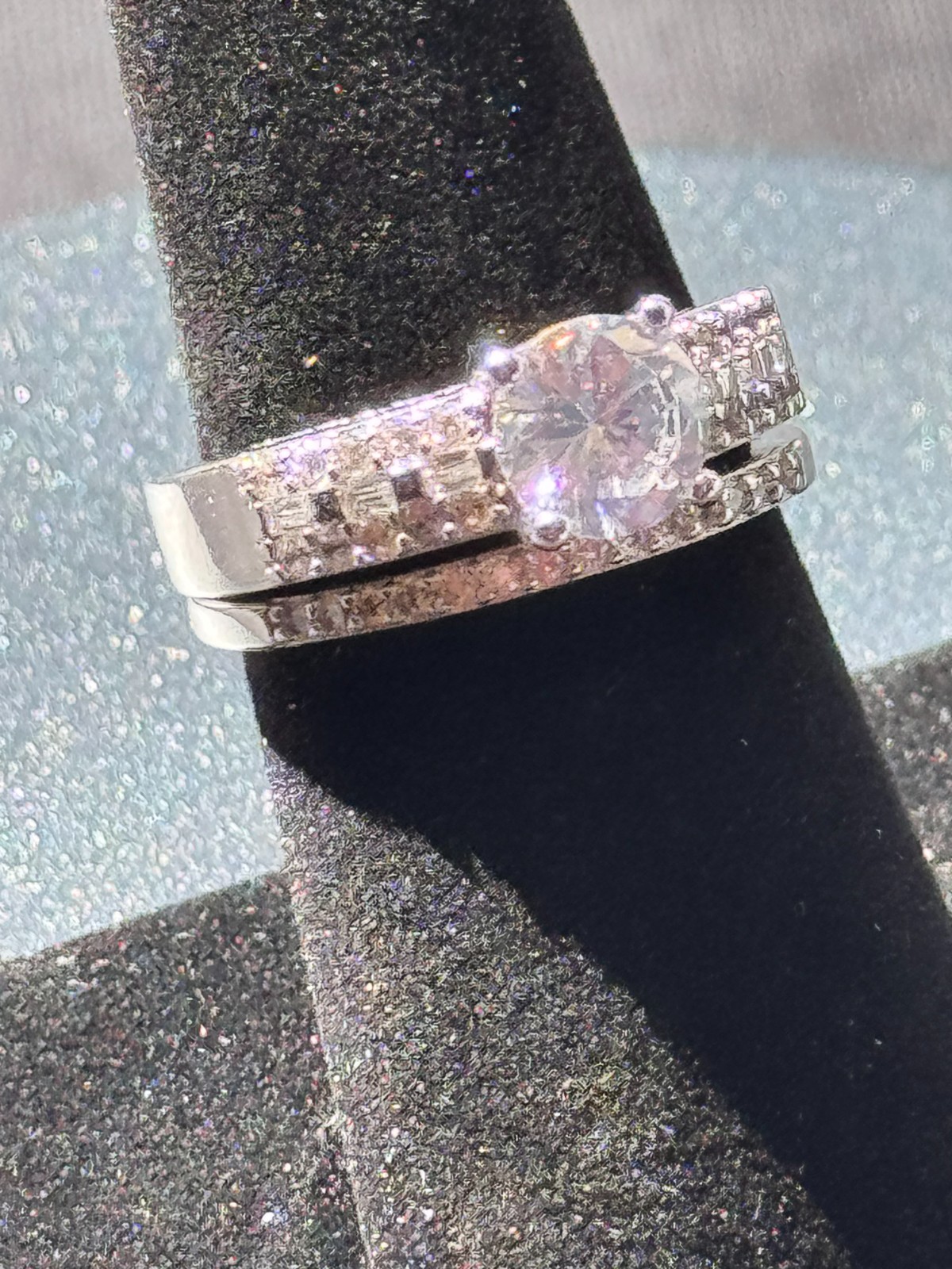 Dainty 2 Pc Round Solitaire with Baguette and Round Accents Wedding FS