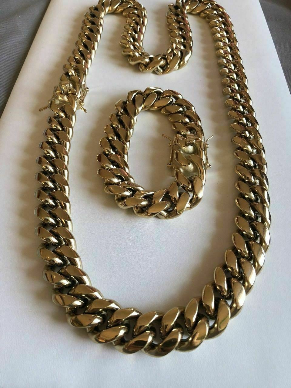 18mm Cuban Miami Link Bracelet Kilo Chain Set 14k Gold Plated Stainless Steel