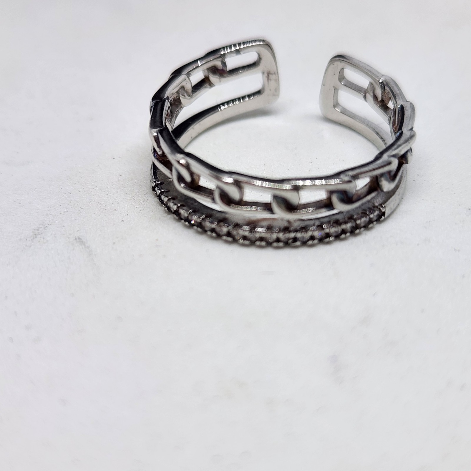 Chain And Bling Toe Ring Open Design Silver Tone Fashion Jewelry Size 6.5